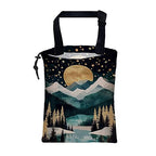 Car Trash Bag Golden Moon Snowy Mountains Hanging Drawstring Car Organizer and Storage Bag with Adjustable Buckle Canvas Garbage Bin for Back Seat or Hanging Headrest Car Decor