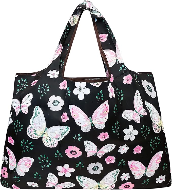allydrew Large Foldable Tote Nylon Reusable Grocery Bags, 5 Pack