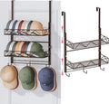SWTYMIKI Over Door Hat Organizer - 3 Tier Wall Mounted Hat Rack with 2 Adjustable Metal Basket and 3 Hooks, Hanging Baseball 