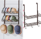 SWTYMIKI Over Door Hat Organizer - 3 Tier Wall Mounted Hat Rack with 2 Adjustable Metal Basket and 3 Hooks, Hanging Baseball 