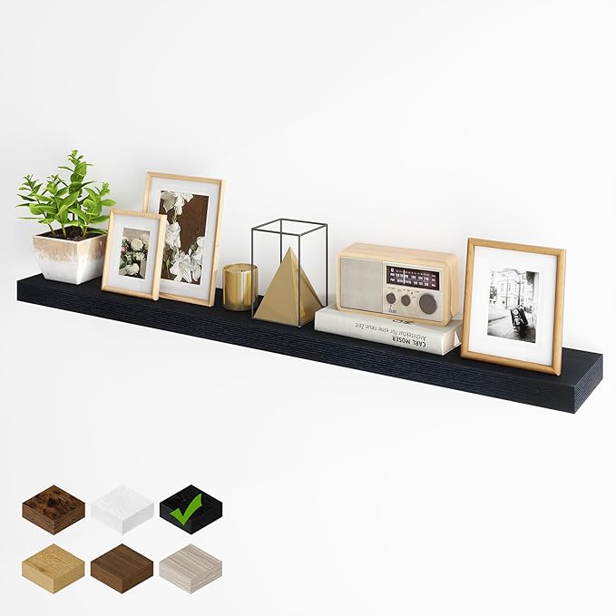 Fun Memories 55 Inch Fireplace Mantel Shelf -Long Floating Shelf, Wall Mounted Farmhouse Display Shelf with Invisible Heavy D
