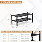 2 Tier Bamboo Shoe Rack Storage Organizer for Closet, Multifunctional Stackable Free Standing Shoe Shelf Organizer for Small 