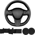 Hand Sewn Microfiber Leather Steering Wheel Cover, Stitch Steering Wheel Wrap Set for Original Tesla Model 3 2017-2023/Model Y 2020-2023 Juniper/Highland Accessories (A)