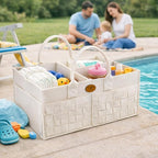 Baby Diaper Caddy Organizer for Nursery – Large Felt Storage Basket for Baby Essentials, Wipes & Diapers – Portable Nursery O