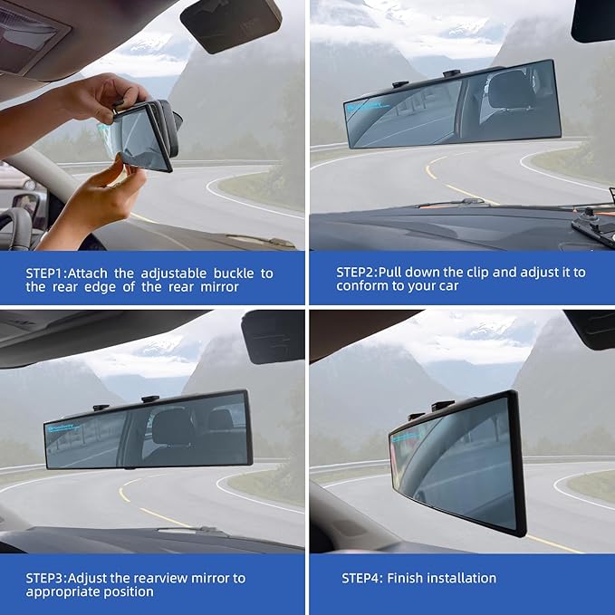 Broadway Rear view Mirror Wide Angle Panoramic Anti Glare Blindspot Accessories Universal Interior Car Convex Mirror for Car SUV Trucks Blue