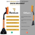 RevLux 27” Snow Brush and Ice Scraper for Car Windshield – Heavy Duty Snow Remover for Cars, SUVs & Trucks | Soft Non-Scratch Bristles | Detachable ABS Ice Scraper | Winter Windshield Cleaning Tool