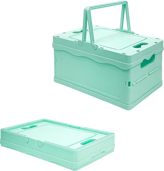 Tixill Small Collapsible Storage Crates, Foldable Plastic Baskets with Lids and Handles for Organizing, Mini Stackable Bins f