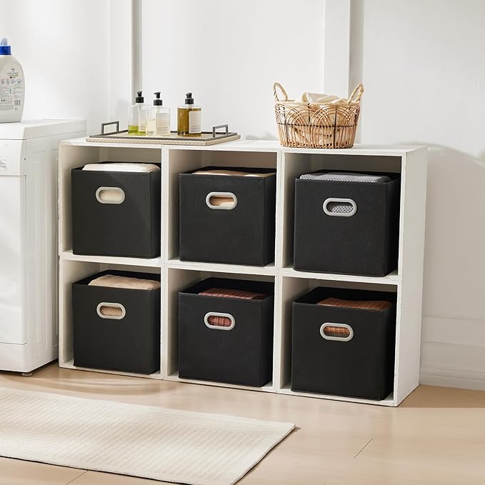 MAX Houser Fabric Storage Bins Cubes Baskets Containers with Dual Plastic Handles for Home Closet Bedroom Drawers Organizers 