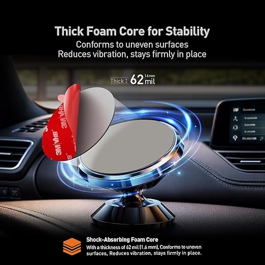 3M Double Sided Adhesive Pads for Dash Cam Mount 2.8" x 2.8" 6 Pack Heavy Duty Mounting Tape for Windshield GPS Camera Holder Dashboard & Outdoor Automotive Applications