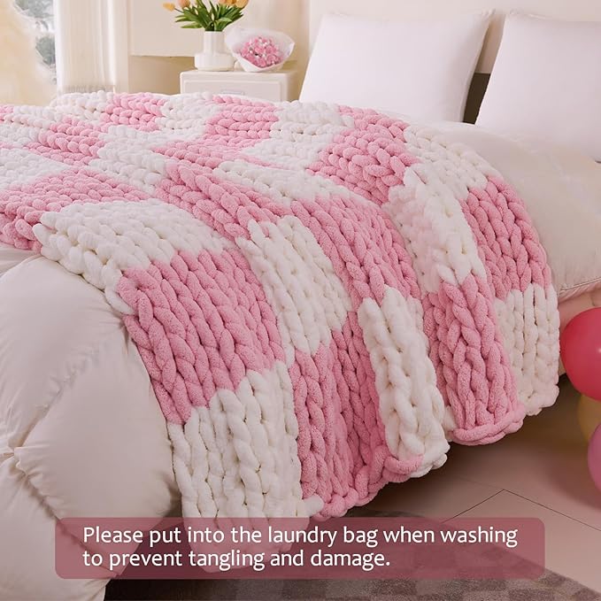 Admitrack Chunky Knit Blanket Throw 51"x63", 100% Hand Knit Chenille Throw Blanket for Sofa & Home Decor, Soft and Cozy Knitt