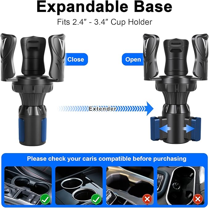 Car Cup Holder Expander, Large Cup Holder Adapter for Car, Water Bottle Holder Extender, Adjustable Drink Holder for Car Fits Yeti, Hydro Flask 24/32oz, Black