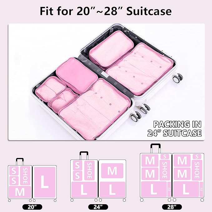 Packing cubes for Travel, CALACH Luggage Organizer Bags 6 Set Packing Cubes for Suitcases Travel Essentials for Carry on Mesh