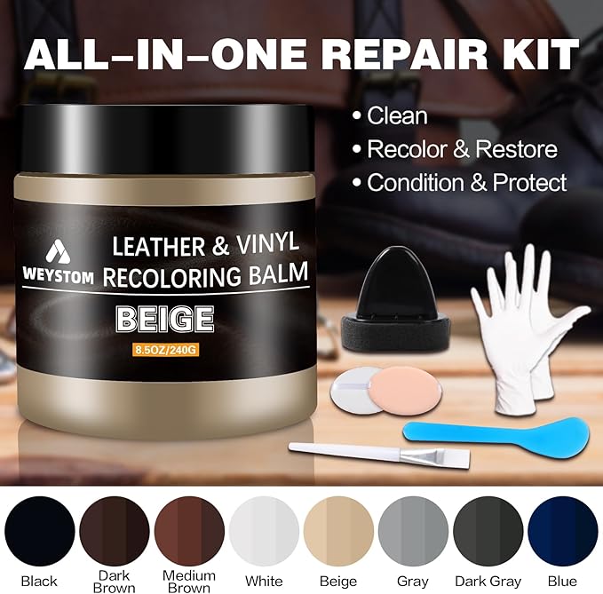 Leather Recoloring Balm - Beige Leather Repair Kit for Furniture, Leather Dye & Paint to Recolor, Restore & Repair Faded, Cra