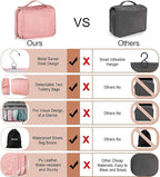 Elviros Hanging Travel Toiletry Bag for Women, 3-in-1 Large Makeup Bag and Cosmetic Organizer, Vegan Leather Waterproof Skinc