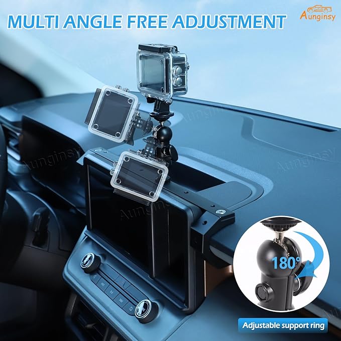 Aunginsy Dash Cam Mount Holder Compatible with Ford Maverick 2022-2024, Dashboard 8-inch Navigation Screen Upper Panel Fixed Clip Car Cameras Bracket for Go pro/Action Camera Video Record Accessories