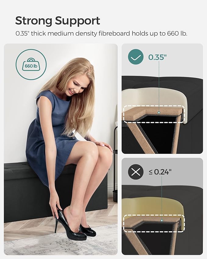 SONGMICS MAZIE Collection - 43 Inches Folding Storage Ottoman Bench, Ottoman Foot Rest, End of Bed Bench, Storage Chest, Load