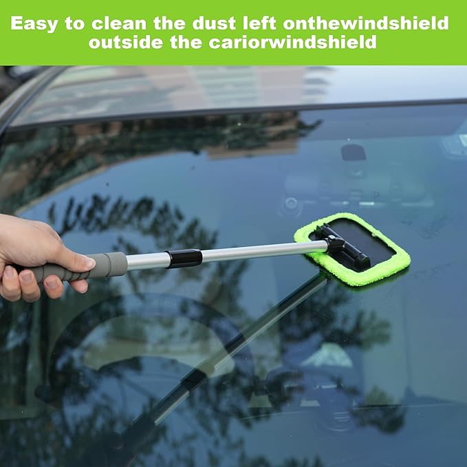 XINDELL Windshield Cleaning Tool for Car – 27inch Extendable Handle Window Cleaner with Reusable Microfiber Pads, Streak-Free