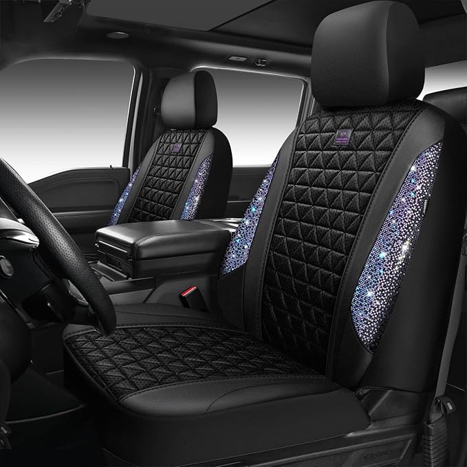 CAR PASS Bling Diamond Air Mesh Seat Cover Front Seats,Leather Seat Covers for Car Shining Glitter Sparkly,Automotive seat co