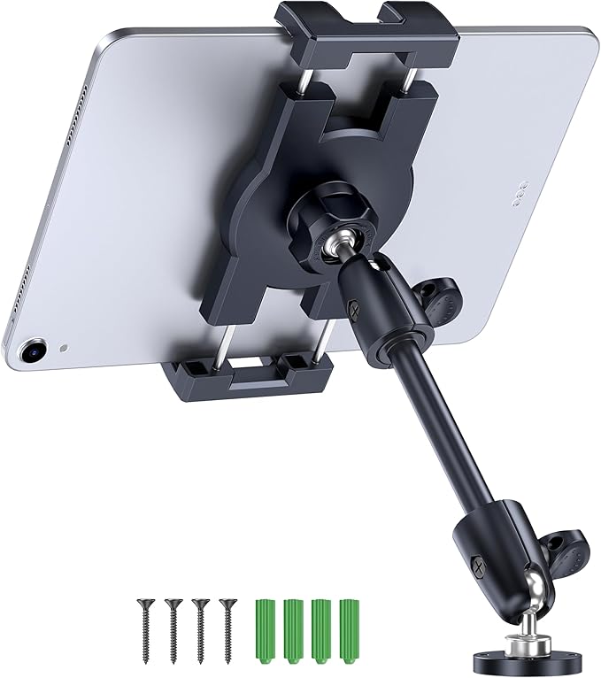 CreaDream Aluminum Tablet Mount for Truck, Tablet Holder for Car, Angle Adjustable with Drill Base, iPad Car Holder for Dashboard, Wall, Boat, Vehicle, Compatible with 4.7"-13" Tablets, iPads, Phones