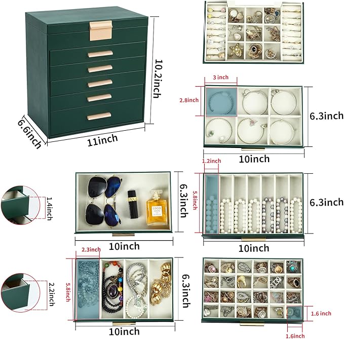 BOOVO Jewelry Boxes for Women, White and Black 6 Layer Large Jewelry Box for Necklace, Bracelet, Earrings, Rings Storage, Jew