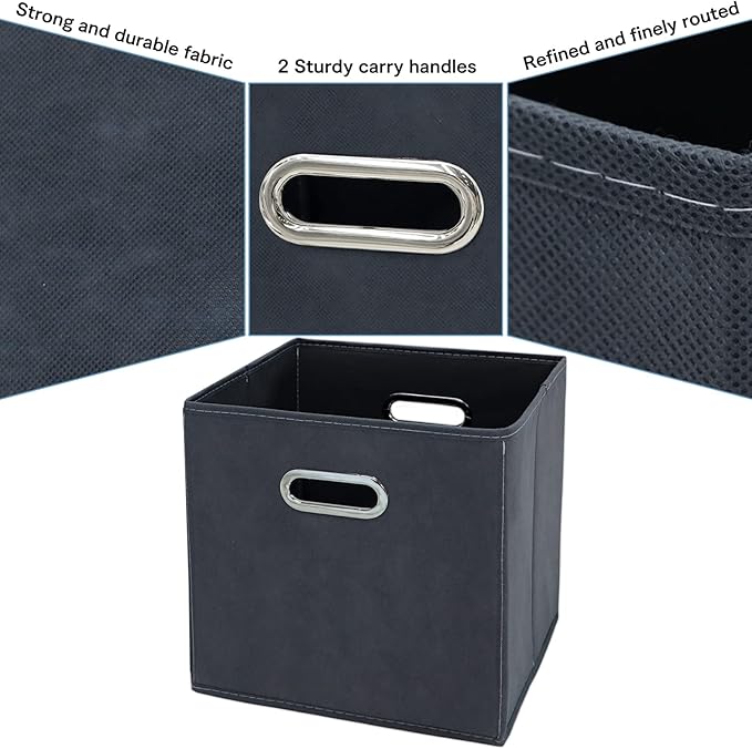 Black Fabric Cubby Storage Bins,13x13x13 Inches ,Cube Organizer Bin Foldable Storage Boxes with Dual Handles Fabric Organizer