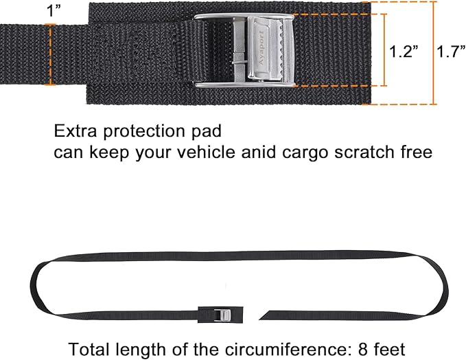Ayaport Lashing Straps with Stainless Steel Buckles 12ft Adjustable Cam Buckle Tie Down Cinch Strap for Packing Black