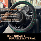 PINCTROT Large Size Race Grip Steering Wheel Cover, Anti-Slip Silicone Perforated Design with Soft Touch Padding, Enhanced Grip for Sporty Driving 15.5-15.75 Inch (Racing Green)