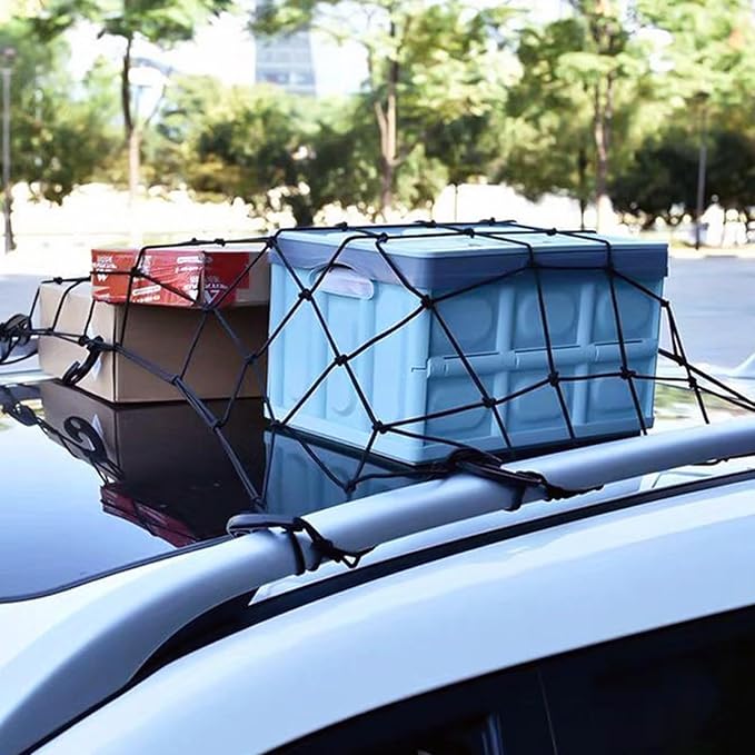 WSSROGY 3' x 4' Cargo Net Stretches to 6' x 8', Heavy Duty Cargo Netting for Pickup Truck Bed, Roof Rack Net with Hooks Carabiners