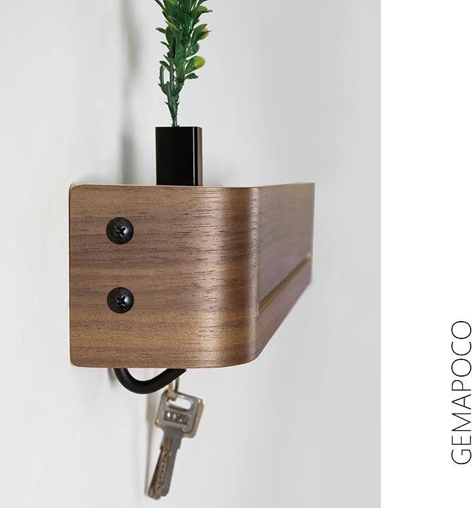GEMAPOCO® Key Holder Wall Mount with 5 Retractable Hooks, 17-inch Finland-Designed Key Hanger with Shelf, Modern Coat Rack Wa