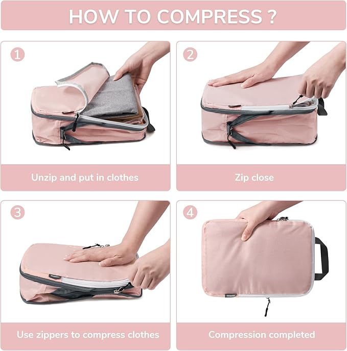 CherryNow Compression Packing Cubes, 7 Set Packing Cubes for Travel Women, Travel Essentials for Suitcase, Luggage Organizer 
