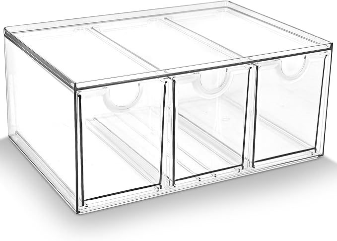 Prsildan Acrylic Makeup Organizer Stackable Storage Drawers with 3 Drawers for Office Desk Vanity Craft Room Clear Drawer Org