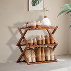 Jessie Bamboo Shoe Rack,Free Standing Shoe Rack for Closet,Portable Folding Shoe Storage Rack, Space Saving,Shoe Shelf for Be