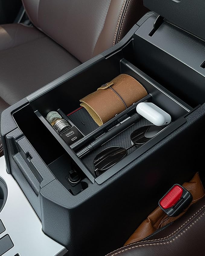 CarQiWireless Center Console Organizer Tray for Toyota 4Runner 2010-2020 2021 2022 2023 2024 5th Gen 4 Runner Accessories with USB Port Insert Armrest Box Secondary Storage Coin Change Holder Black