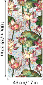 Niviy Lotus Flowers Stained Glass Window Film, Rainbow Window Film Glass Decals Sun Protection Decals for Car Moonroof, Windows Tint for Home Bathroom (16.93 x 39.37inch)