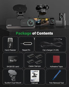 4K+2.5K+2.5K 3 Channel Dash Cam - Front/Rear/Inside - 5.8GHz WiFi 6 Dashcam with IR Night Vision, 64GB Card, 24H Parking Mode