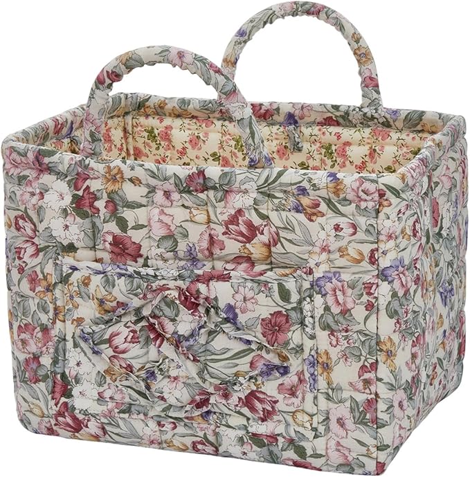 Boho Fabric Storage Basket, Large Capacity Laundry Basket, 12.2'' x 10.23'' x 10.23'' Collapsible Laundry Hamper with Easy Ca