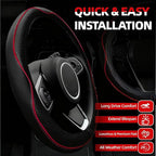 NBTEPEM 6 PCS Car Steering Wheel Cover Set, Microfiber Leather Steering Wheel Covers Universal 14.5-15 inch, Center Console C