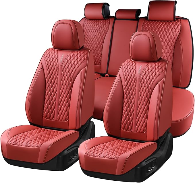 Coverado Car Seat Covers Full Set, Waterproof Nappa Leather Seat Covers for Cars, Front and Back Car Seat Protector, Luxury C