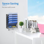 OUTWOLF Hanging Wall File Organizer with Hooks, 6 Tier Vertical Wall Mount File Holder, Paper Document Mail Organizer for Off