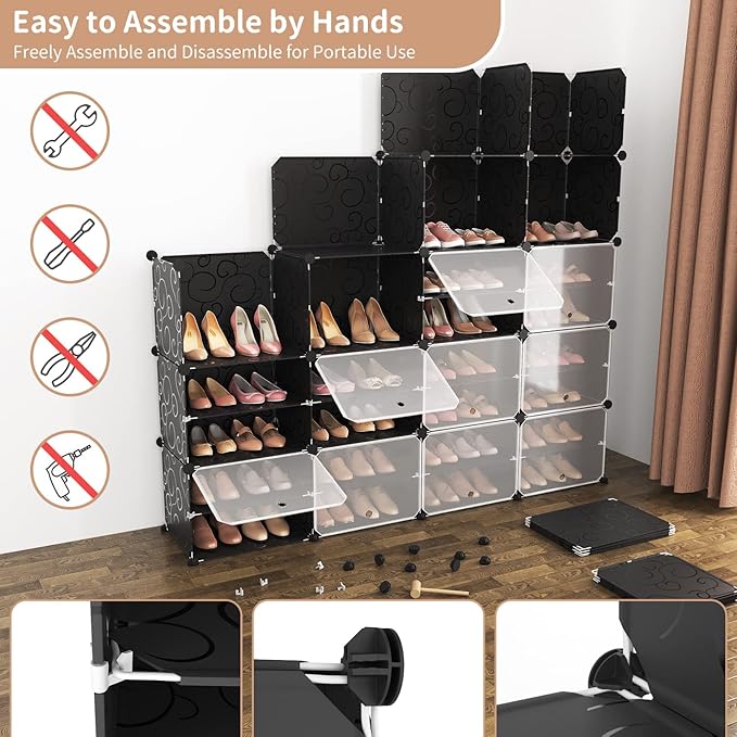 ROJASOP Shoe Storage Cabinet, 12-Tier Shoe Organizer 96 Pairs Extra Large Plastic Shoe Rack with Covers Portable Shoe Rack Or