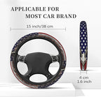 Camouflage Deer American Flag Steering Wheel Cover for Men, Anti-Slip Elastic Breathable Soft Rubber Car Steering Wheel Prote