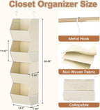 Hanging Closet Organizer 4 Shelf Collapsible Fabric Closet Organizers and Storage Hanging with Mesh Pocket for Clothes, Hangi