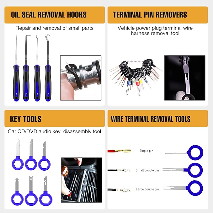 GOOACC 238Pcs Trim Removal Tool, Auto Push Pin Bumper Retainer Clip Set Fastener Terminal Remover Tool Adhesive Cable Clips P