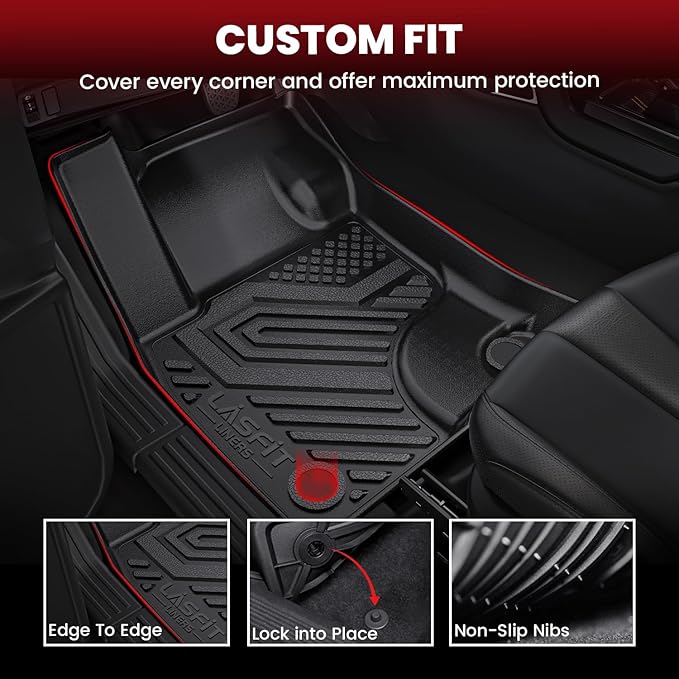 LASFIT Floor Mats and Cargo Liner for Ford Escape Gasoline 2020-2025 2026 (NOT for Hybrid Models) All Weather Protector TPE Custom Fit Car Floor Liners, 1st & 2nd Row & Trunk Set, 4PCS Black