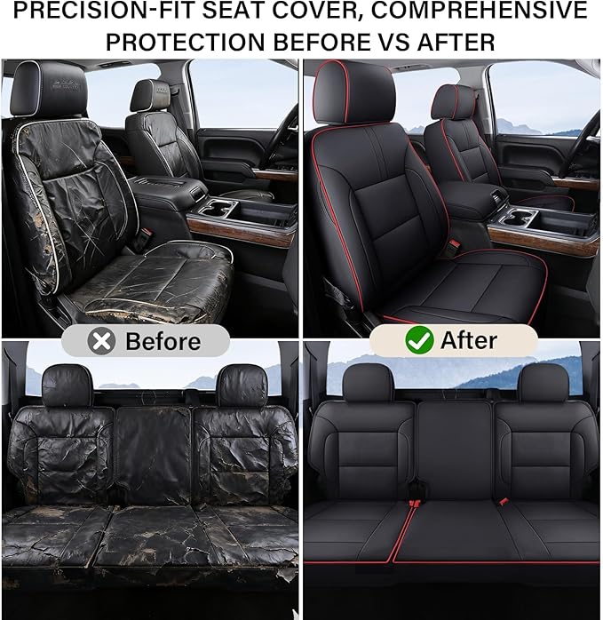 Coverado Car Seat Covers Full Set Faux Leather-Custom Fit Chevy Silverado/GMC Sierra (2007-2013 & 2019-2026 1500, 2020-2026 2
