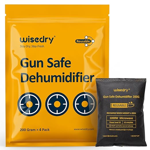 wisedry 200 Grams x 4 Packs Gun Safe Dehumidifier, Reusable Moisture Absorber for Gun Safes, Rechargeable Gun Safe Silica Gel