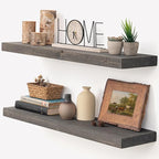 Marsmiles 30 Inch Floating Shelves for Wall - Rustic Grey Wood Floating Shelves Set of 2-30 Inch Wide x 7.7 Inch Deep x 1.6 I