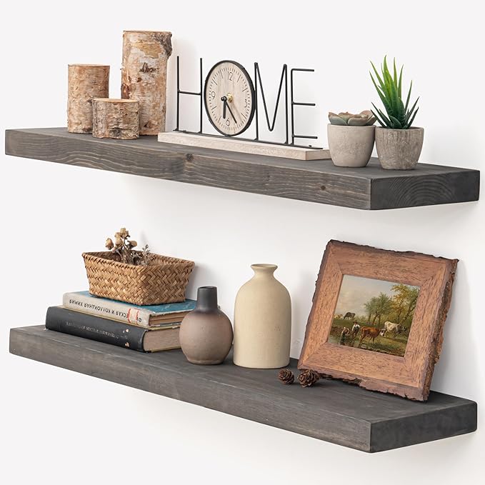 Marsmiles 30 Inch Floating Shelves for Wall - Rustic Grey Wood Floating Shelves Set of 2-30 Inch Wide x 7.7 Inch Deep x 1.6 I