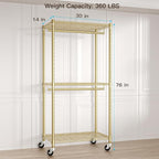 FUTASSI P1 Medium Heavy-Duty Portable Closet, 30" W x 14" D x 76" H, Metal Rolling Clothing Rack, Gold