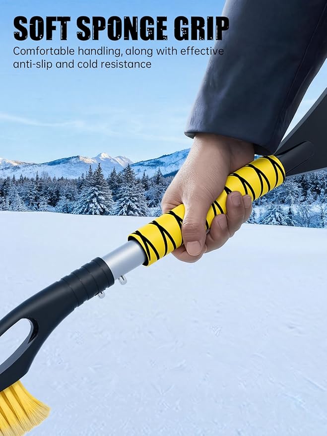 MIKKUPPA 27'' Snow Brush and Ice Scrapers for Car Windshield - Detachable Windshield Scraper, Snow Removal Tool with Ergonomic Foam Grip for Cars, Trucks, SUVs (Yellow, 2 Pack)